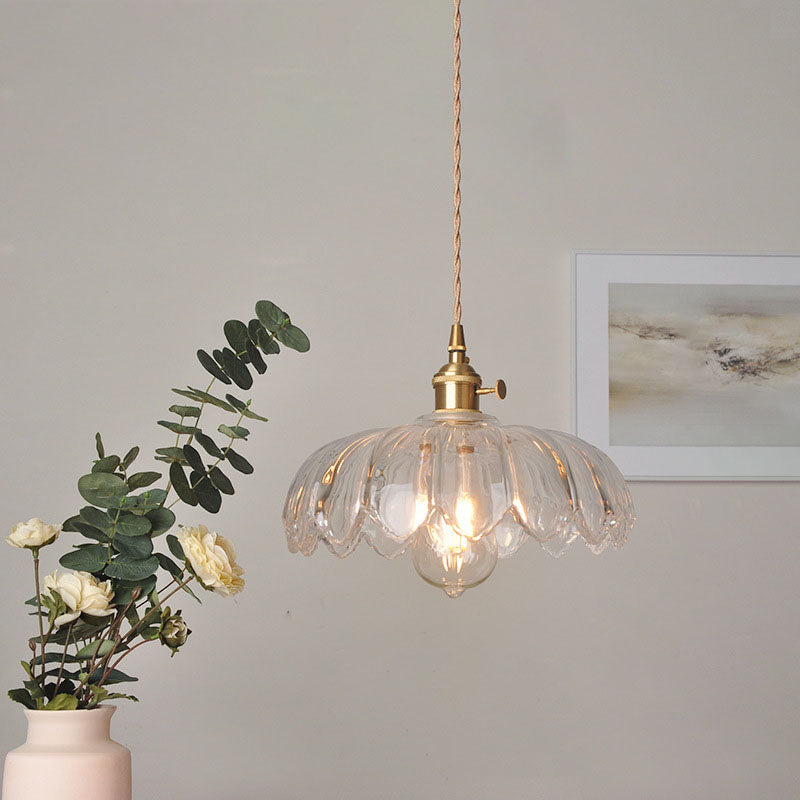 Norvo | Moderne Art Deco Solsikke Lotusblad Glasskjerm Messing 1-Lys Pendellampe for Stue