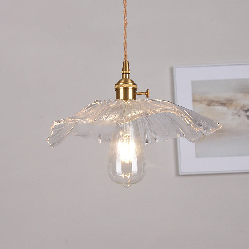 Norvo | Moderne Art Deco Solsikke Lotusblad Glasskjerm Messing 1-Lys Pendellampe for Stue