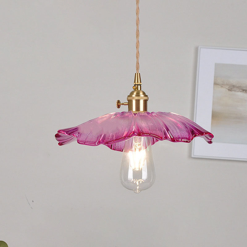 Norvo | Moderne Art Deco Solsikke Lotusblad Glasskjerm Messing 1-Lys Pendellampe for Stue