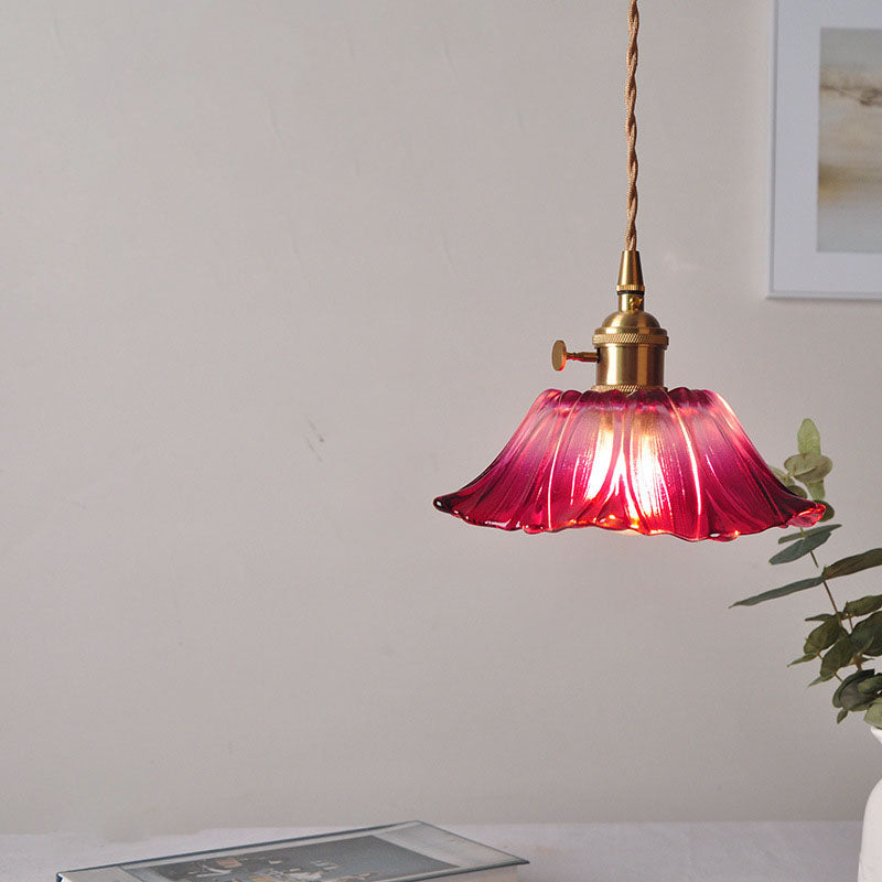 Norvo | Moderne Art Deco Solsikke Lotusblad Glasskjerm Messing 1-Lys Pendellampe for Stue