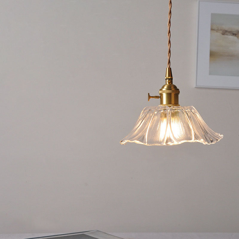 Norvo | Moderne Art Deco Solsikke Lotusblad Glasskjerm Messing 1-Lys Pendellampe for Stue