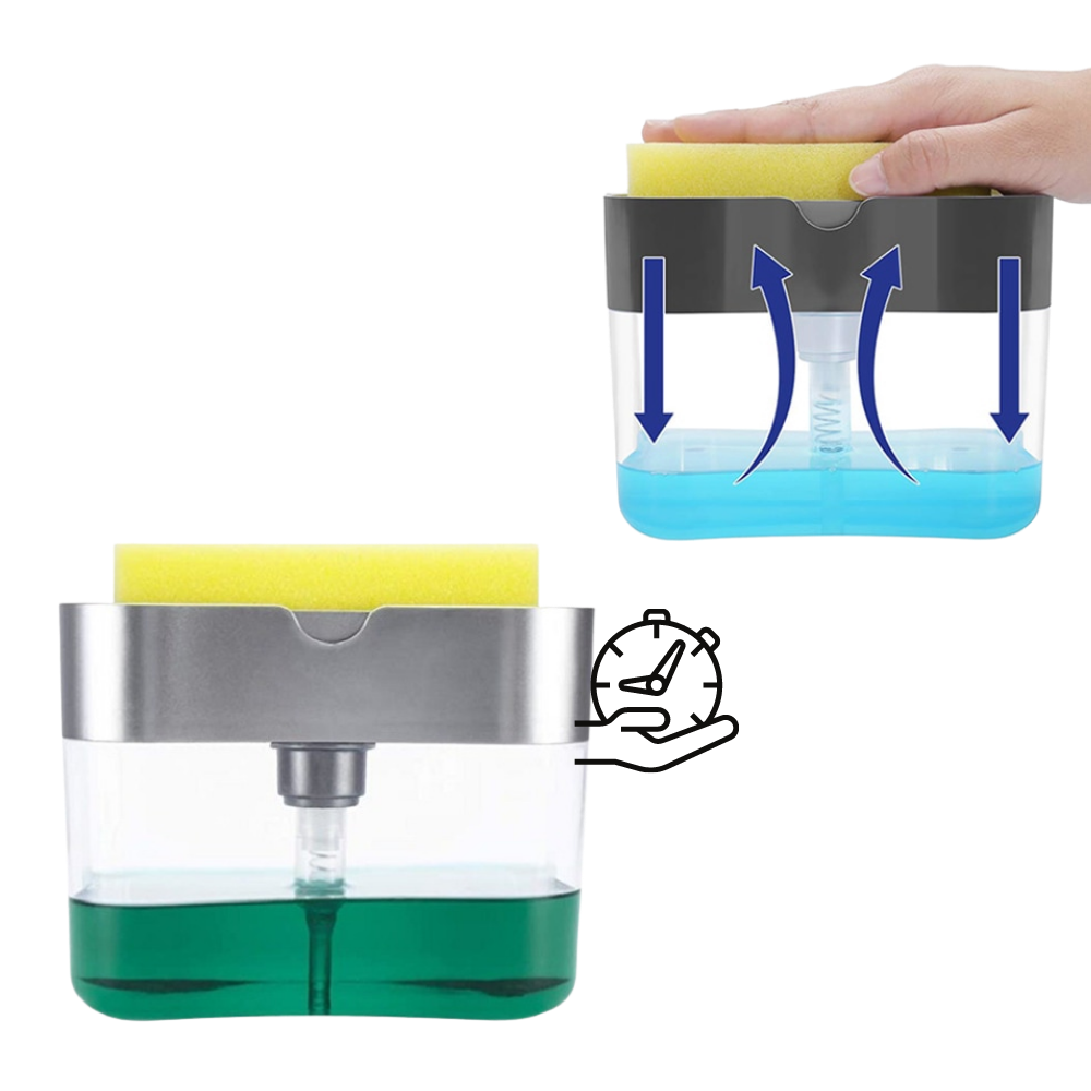 Oppvaskmiddeldispenser med svampholder
