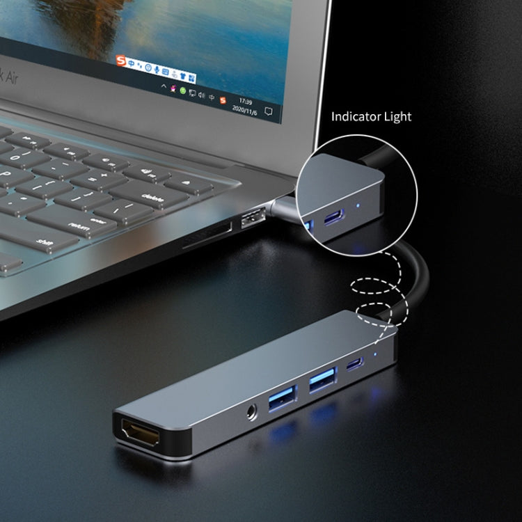 Norvo | ENKAY Hatt-Prince 5 i 1 Type-C Hub 4K HDMI Konverter Dockingstasjon 3.5mm Lydjack Adapter