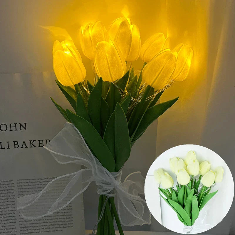 Norvo | LED-lampe med kunstig tulipanbukett perfekt for gaver eller som bryllupsfest hjemmeinnredning