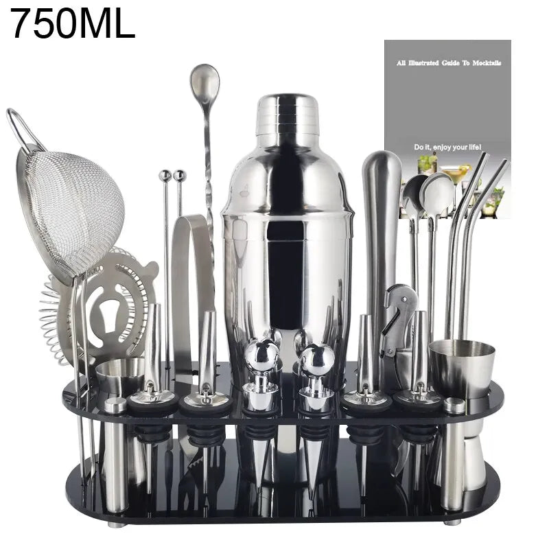 Norvo | 13-22 stk Boston Cocktail Shaker Set - 750ml & 600ml Barverktøy, Vinmikser-sett med holder - Profesjonelt bartender-verktøysett