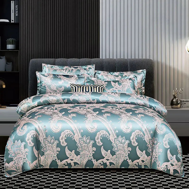 Norvo | Satin Rayon Jacquard Dynebeskytter Sett 264x229cm – Luksus Sommer Sengetøy for Komfortabel Søvn & Hjemmedekorasjon