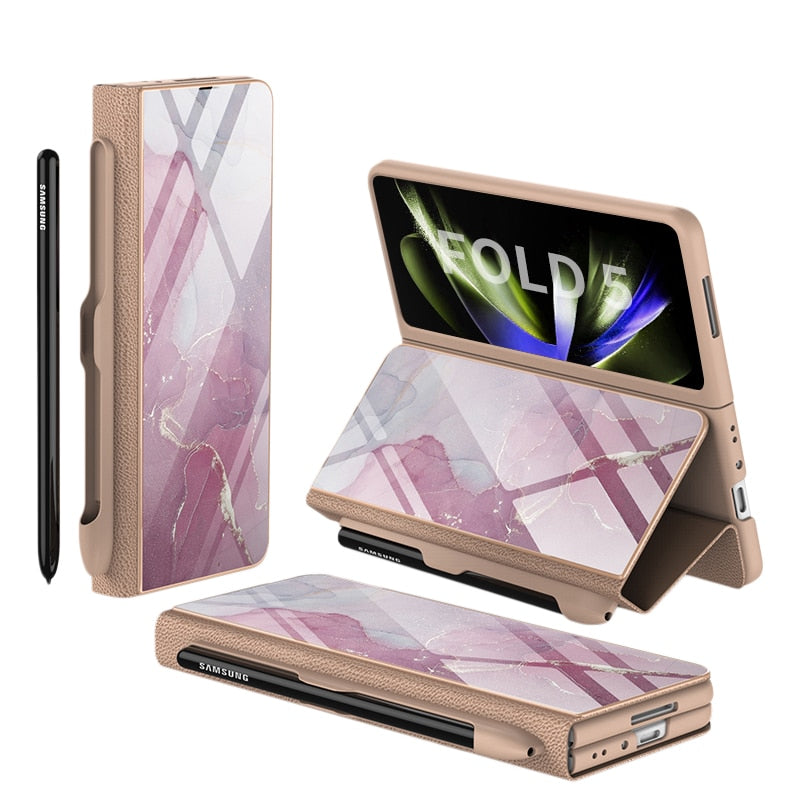 Norvo | Støtbestandig Rustningssak Glassdeksler Stativ Sett Inn Kort Lærsak for Samsung Galaxy Z Fold 5/4