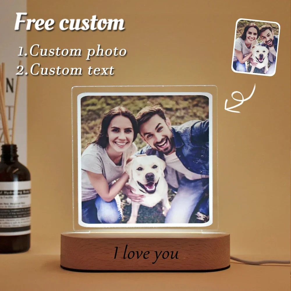 Norvo | Personlig 3D-foto-lampe: Individuell foto og tekst nattlys - Ideell for Valentinsdag, bryllup, jubileum, bursdagsgaver