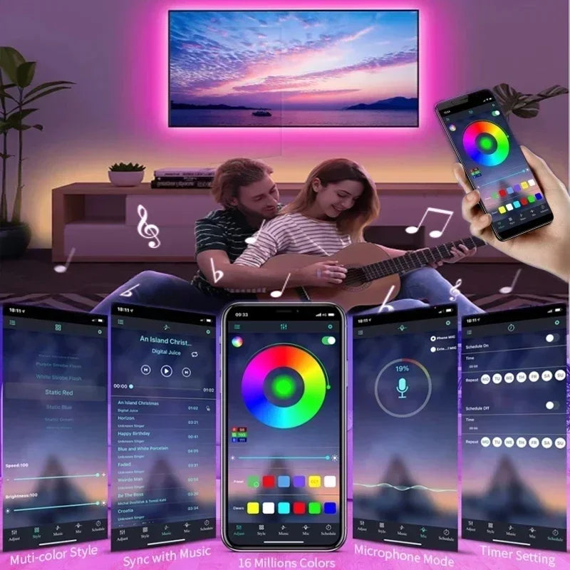 Norvo | RGB 5050 LED-stripe lys med fjernkontroll og appkontroll - USB-drevet