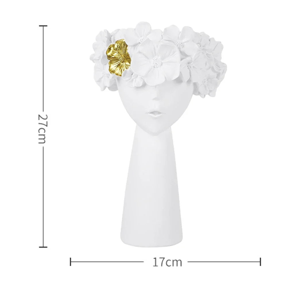 Norvo | Nordisk Jente Hode Blomst Harpiks Vase Statue Blomst Blomster Vaser for Kontor Skrivbord Tørkede Blomster Ornamenter Dekor Beholder