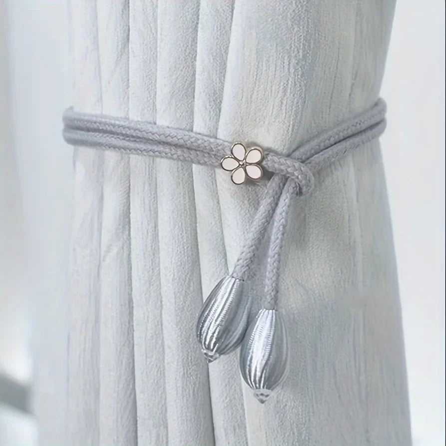 Norvo | Floravia Gardinestang Holdere 2-delt Sett | Justerbar Uten Boring | Med Blomst Spenne | Elegant Hjemme Tilbehør