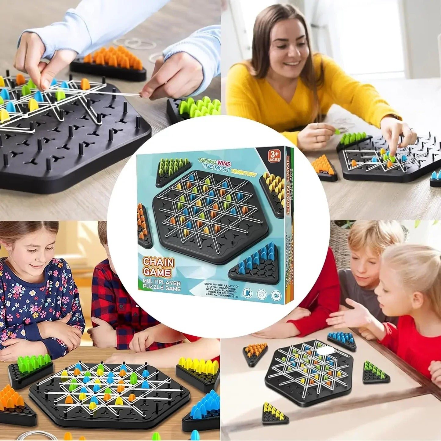 Triangle Strategy Sjakkspill Sett for 2-4 Spillere - Familie Moro Brettspill for Barn & Voksne med Gummistrikk Utfordring
