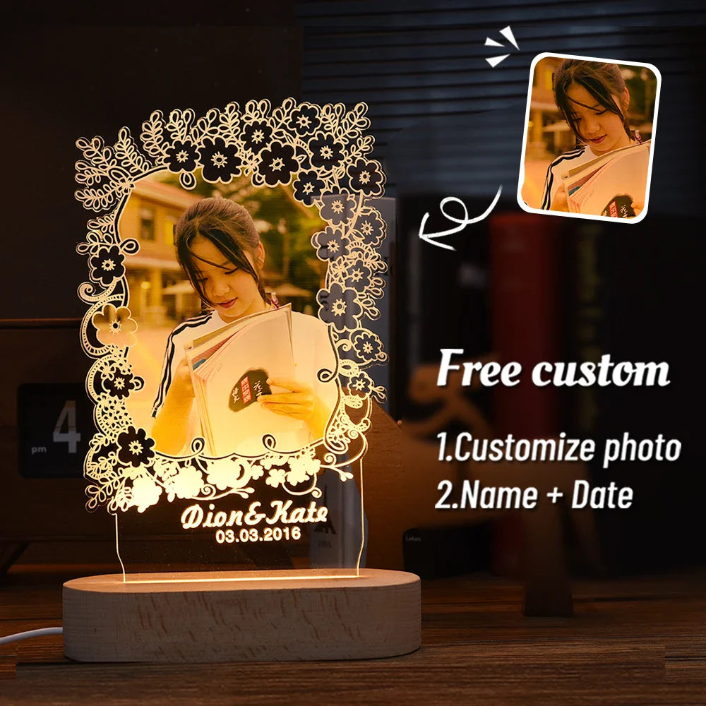 Norvo | Personlig 3D-foto-lampe: Individuell foto og tekst nattlys - Ideell for Valentinsdag, bryllup, jubileum, bursdagsgaver
