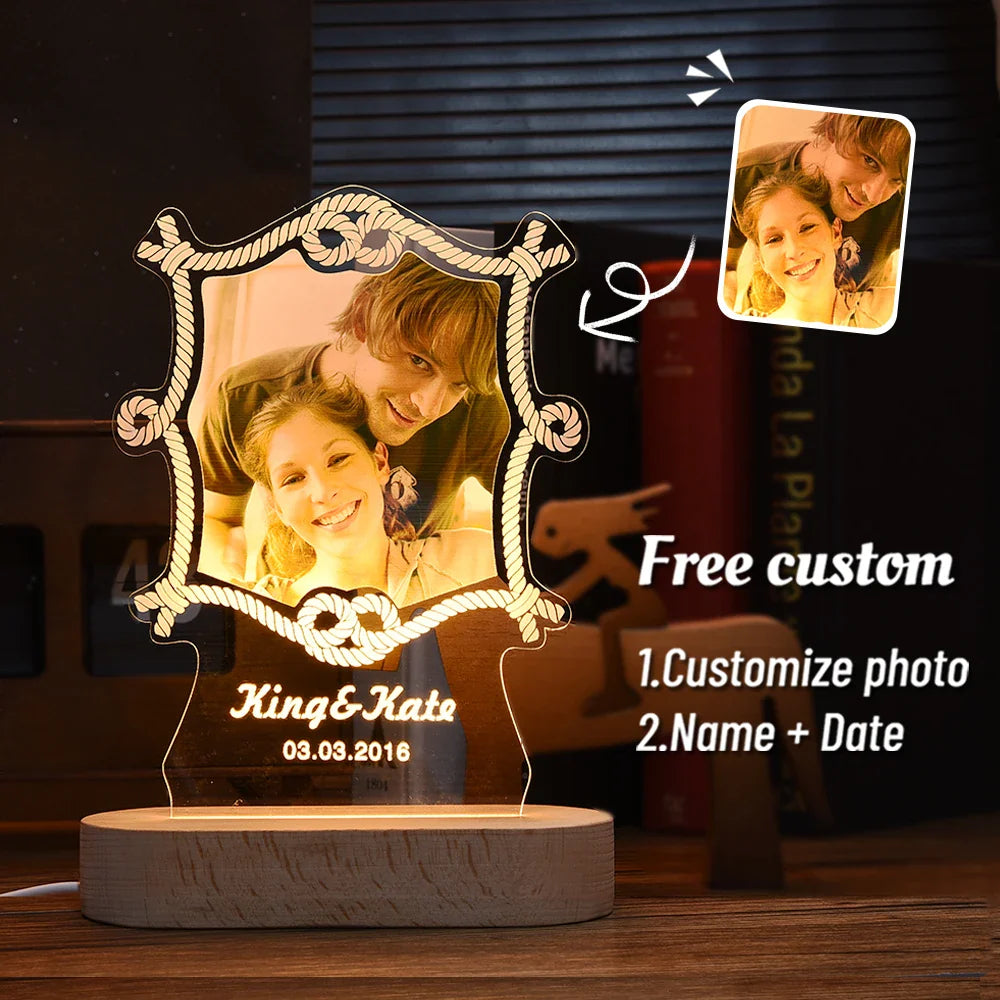 Norvo | Personlig 3D-foto-lampe: Individuell foto og tekst nattlys - Ideell for Valentinsdag, bryllup, jubileum, bursdagsgaver
