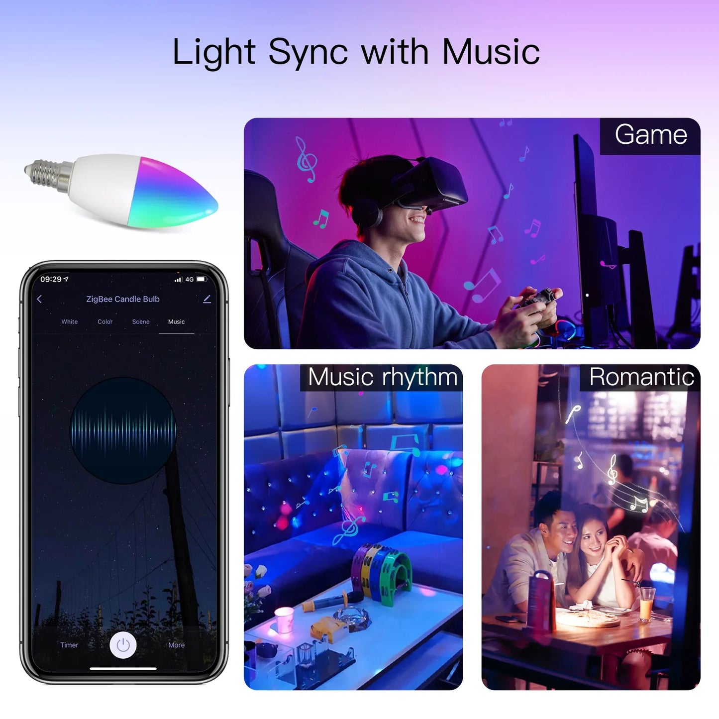 Tuya Zigbee LED Lyspære E14 - WiFi RGB Stearinlys Lampe Kontroll via SmartLife Google Alexa Apper