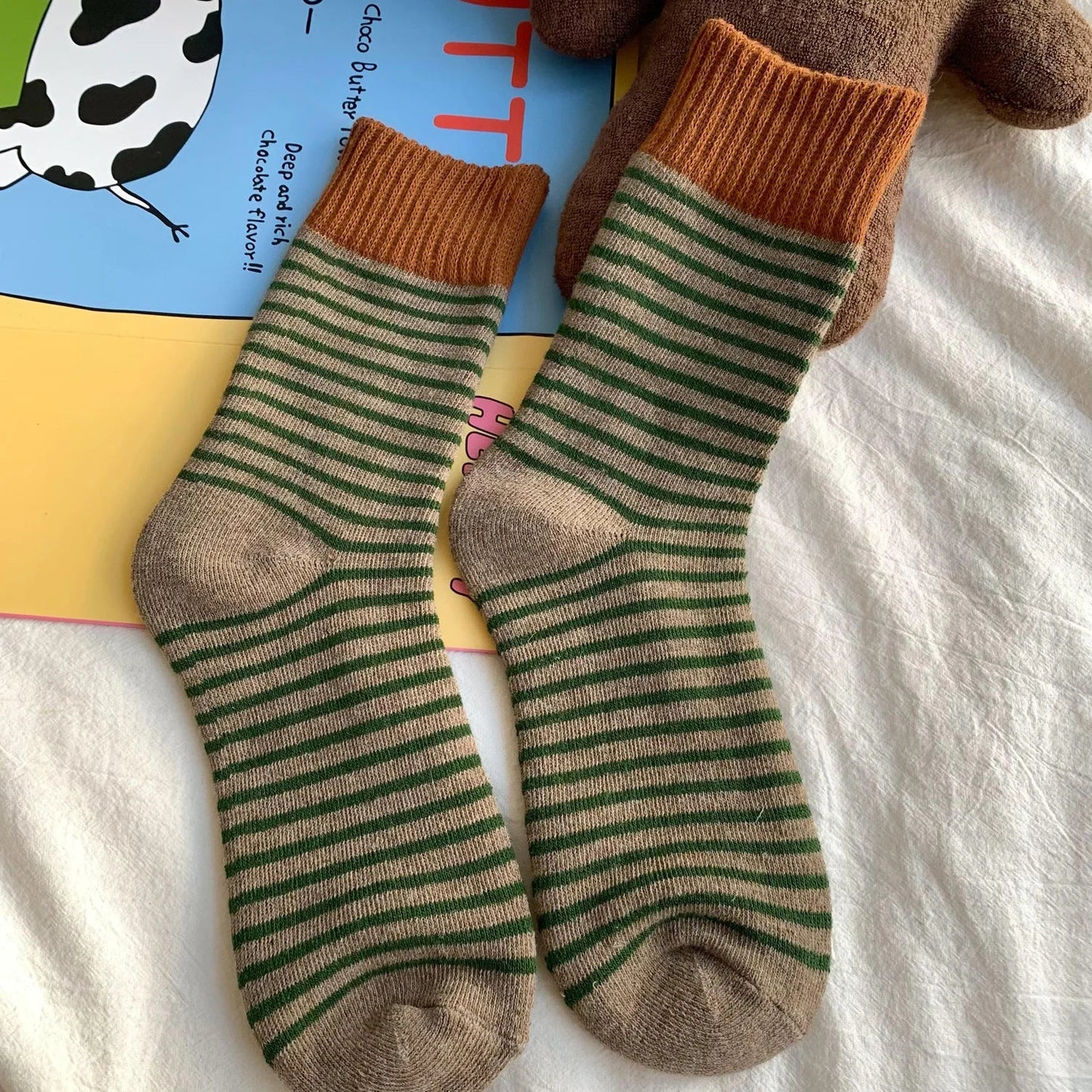 Norvo | WollHerz Kvinners Ullsokker | Høst & Vinter | Tykk & Varm | Ribbdesign | Ensfarget & Striper