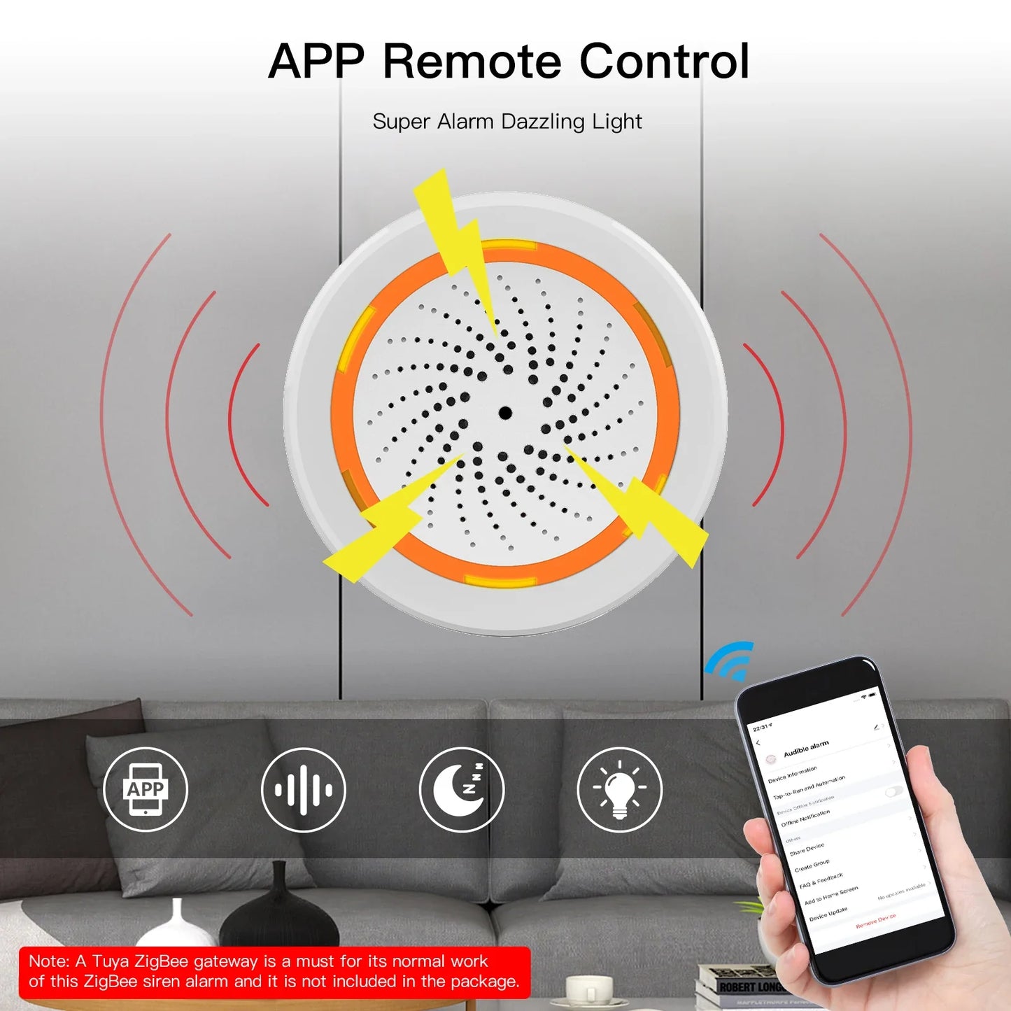 Tuya ZigBee Smart Lyd- og Lys sirene - WiFi 90dB Alarmkontroll via SmartLife Google Alexa-apper