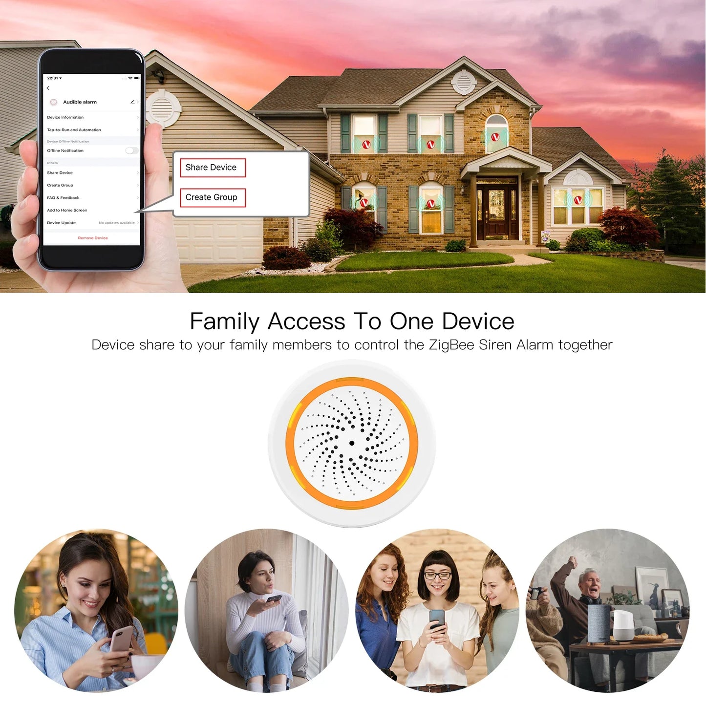 Tuya ZigBee Smart Lyd- og Lys sirene - WiFi 90dB Alarmkontroll via SmartLife Google Alexa-apper