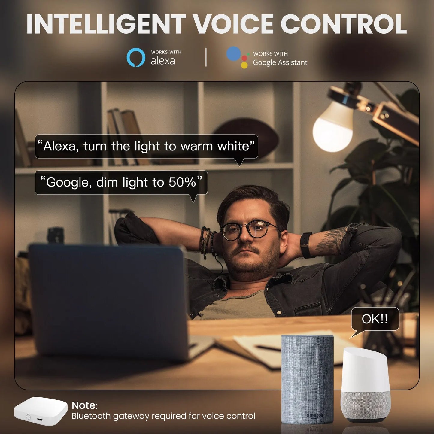 Tuya Smart LED RGB Lyspære 9W E27 - WiFi Justerbar Dimmbar Kontroller via SmartLife Google Alexa Apps