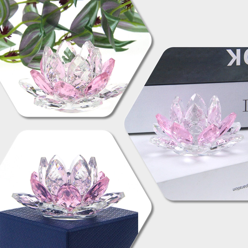 Norvo | Crystal Lotus Flower Craft Glass Paperweight Home Decoration Ornaments Figures Home Wedding Party Decor Gifts Souvenir