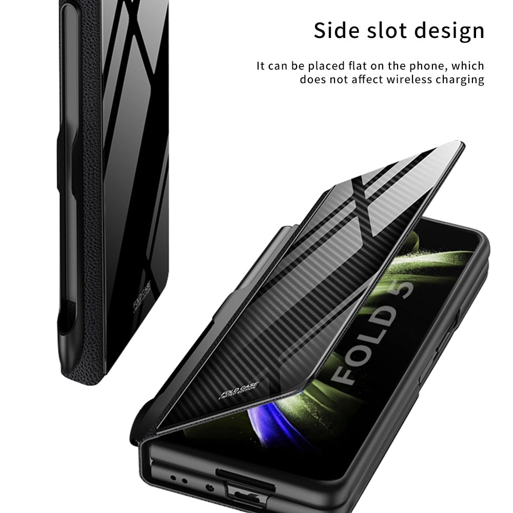 Norvo | Støtbestandig Rustningssak Glassdeksler Stativ Sett Inn Kort Lærsak for Samsung Galaxy Z Fold 5/4