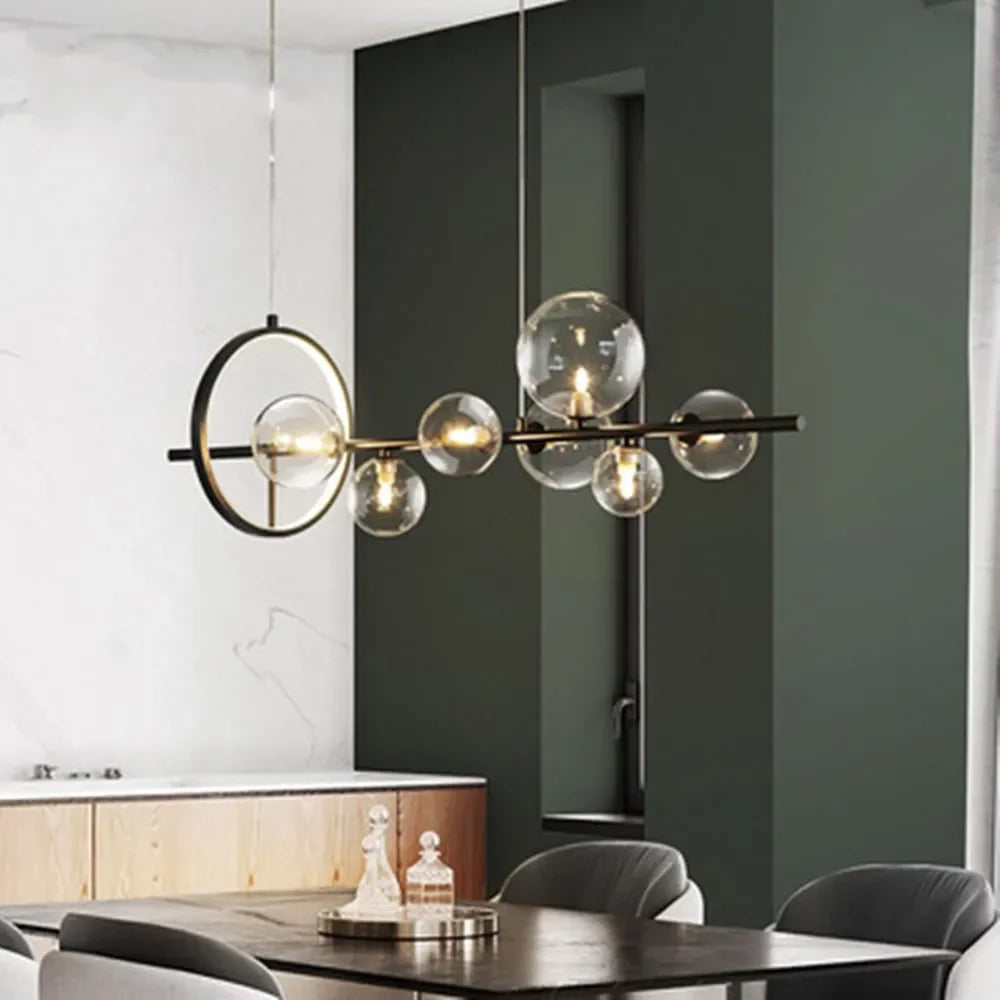 Norvo | Moderne kreativ metall krystallampe: 7/10 klare glassbobler, lang rund design med G9 lyskilde