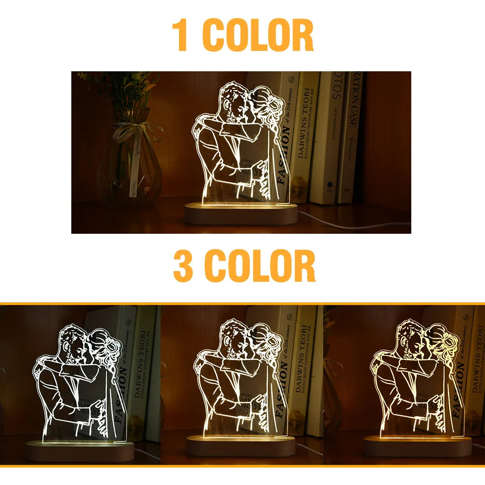 Norvo | Personlig 3D-foto-lampe: Individuell foto og tekst nattlys - Ideell for Valentinsdag, bryllup, jubileum, bursdagsgaver