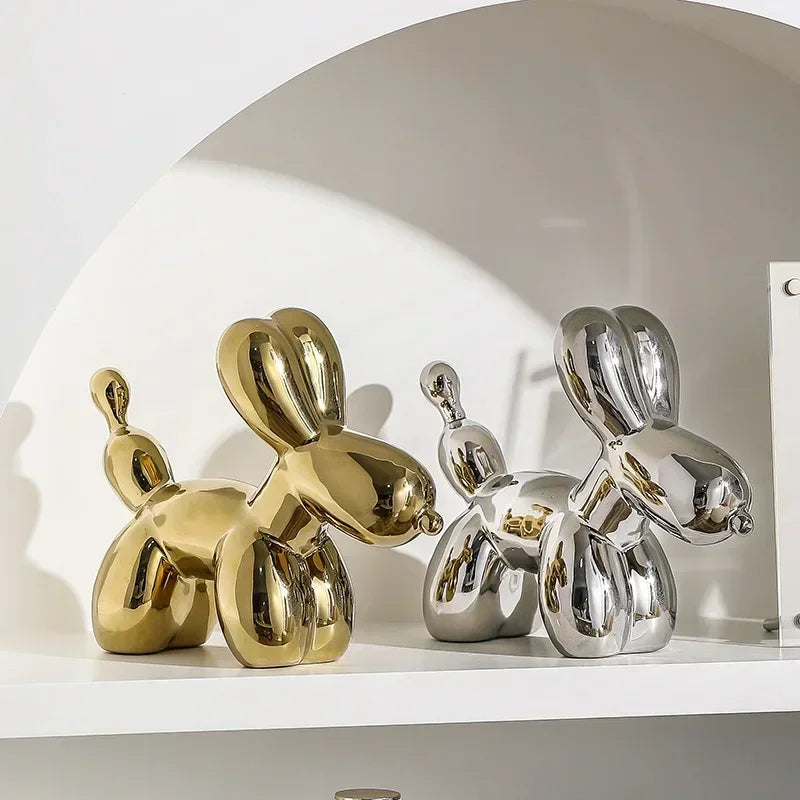 Norvo | Nordisk Keramisk Ballonghund Skulptur Gull Dyre Dekorasjoner Statue Stue Ornament Kreativ Skrivebord Ornament Hjem Dekor