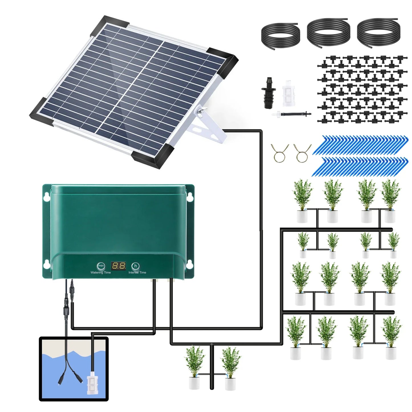 Norvo | Solnedbørs irrigasjonssystem sett Automatisk vanning med 30 moduser og 7 timere – AquaFlow