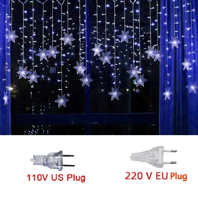 Vanntette Snøfnugg LED Lyslenke Julelys - Blinkende Fe Gardin for Ferie Fester, Bryllup, og Utendørs Dekorasjoner 3,2m (125,9 tommer)