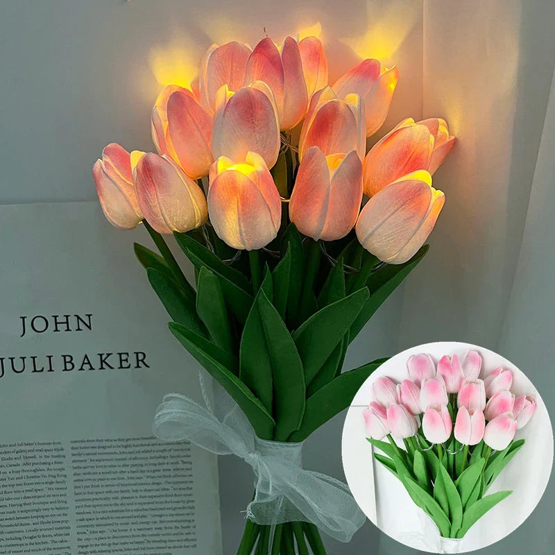 Norvo | LED-lampe med kunstig tulipanbukett perfekt for gaver eller som bryllupsfest hjemmeinnredning