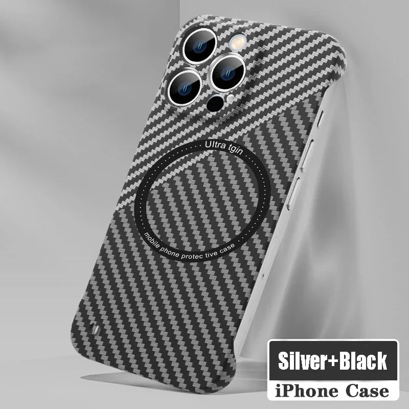 Norvo | Ultra tynn karbonfiber magnetisk etui for iPhone 16 15 ProMax 14 Plus 13 12 11 Pro Max Magsafe trådløs lading uten ramme deksel