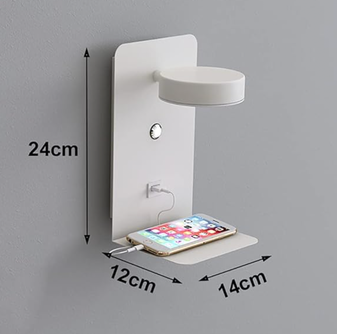 Norvo | LED vegglampe multifunksjonell dimbar med USB-lader for soverom