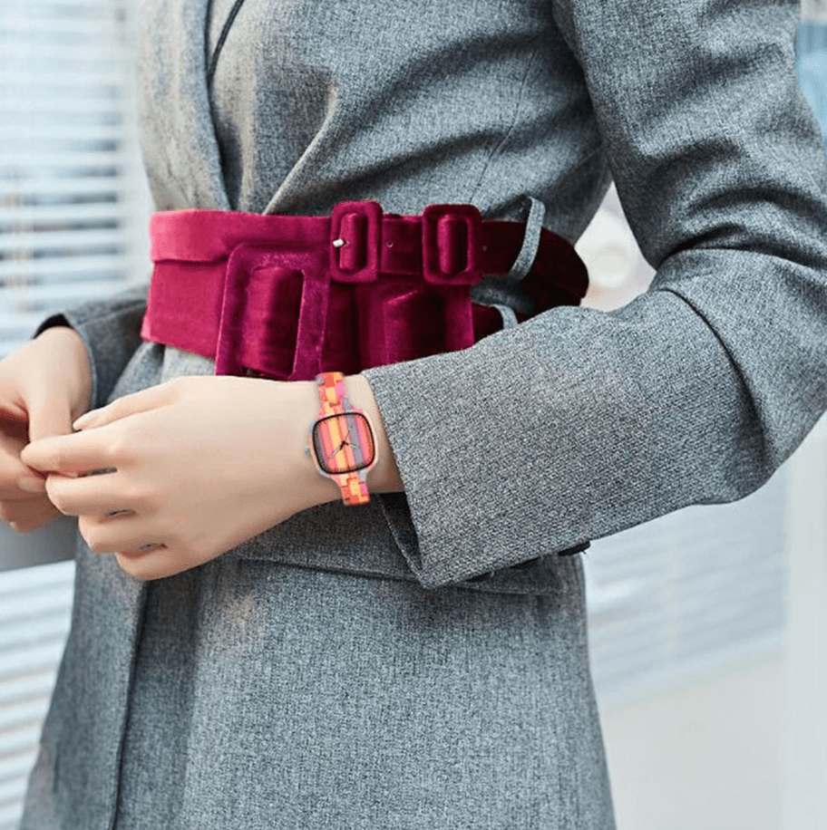 Norvo | Fargerik Bambus Treklokke - Armbånd-stil Klokke