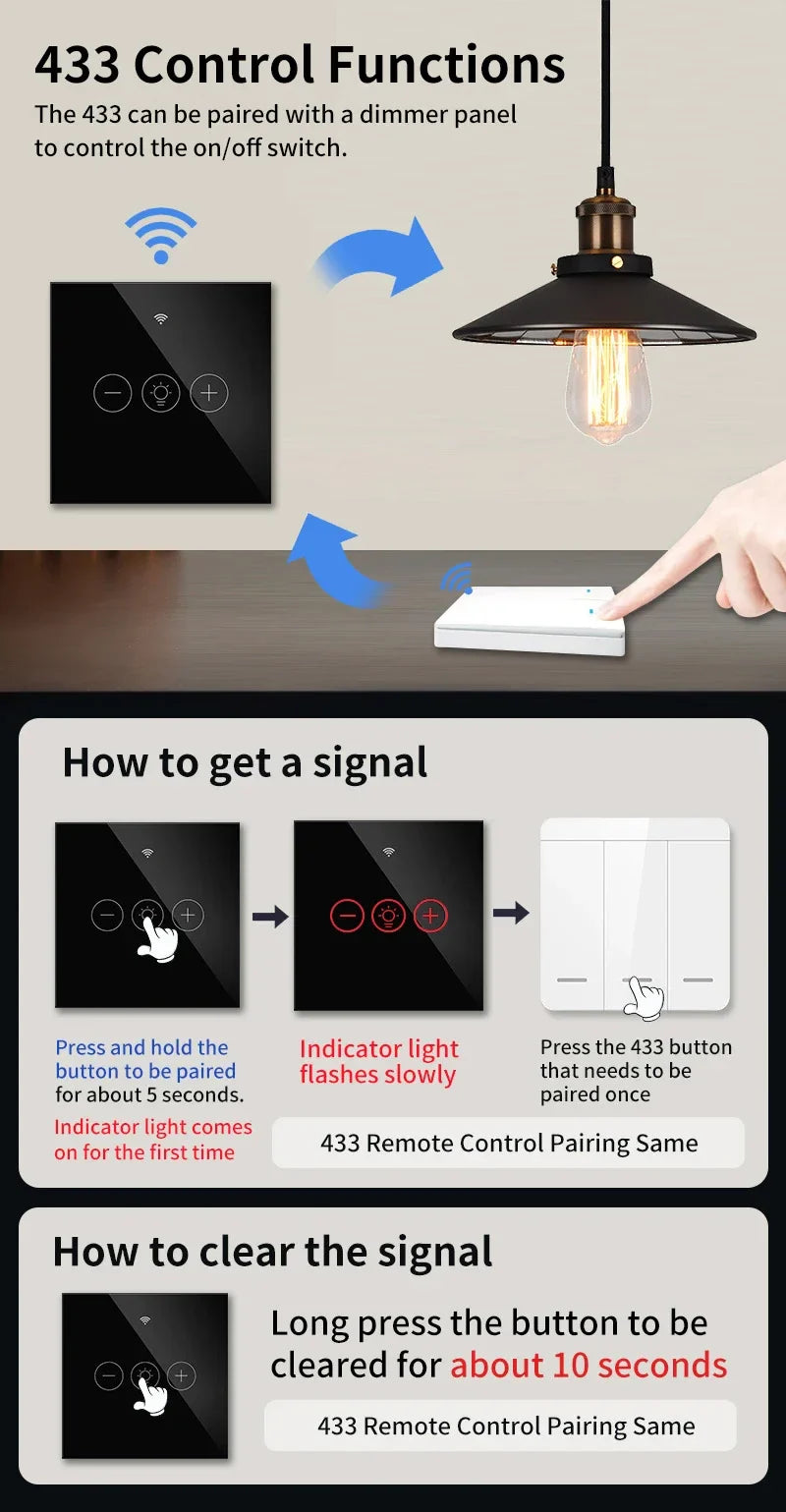 Tuya Smart Light Wall Switch med nøytral leder - WiFi-enhet Dimmerkontroll via SmartLife Google Alexa-apper