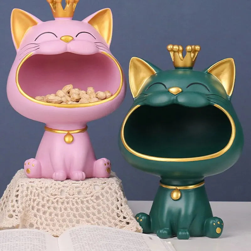 Norvo | Fortune Crown Big Mouth Cat Entrance Nøkkelholder Dekorativ Ornament, Lett Luksus Hjemmegave Skulptur