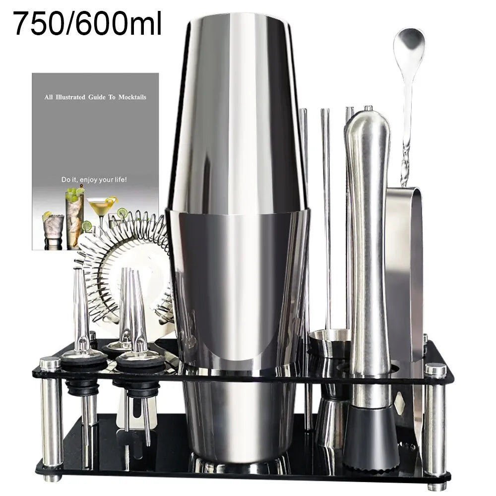 Norvo | 13-22 stk Boston Cocktail Shaker Set - 750ml & 600ml Barverktøy, Vinmikser-sett med holder - Profesjonelt bartender-verktøysett