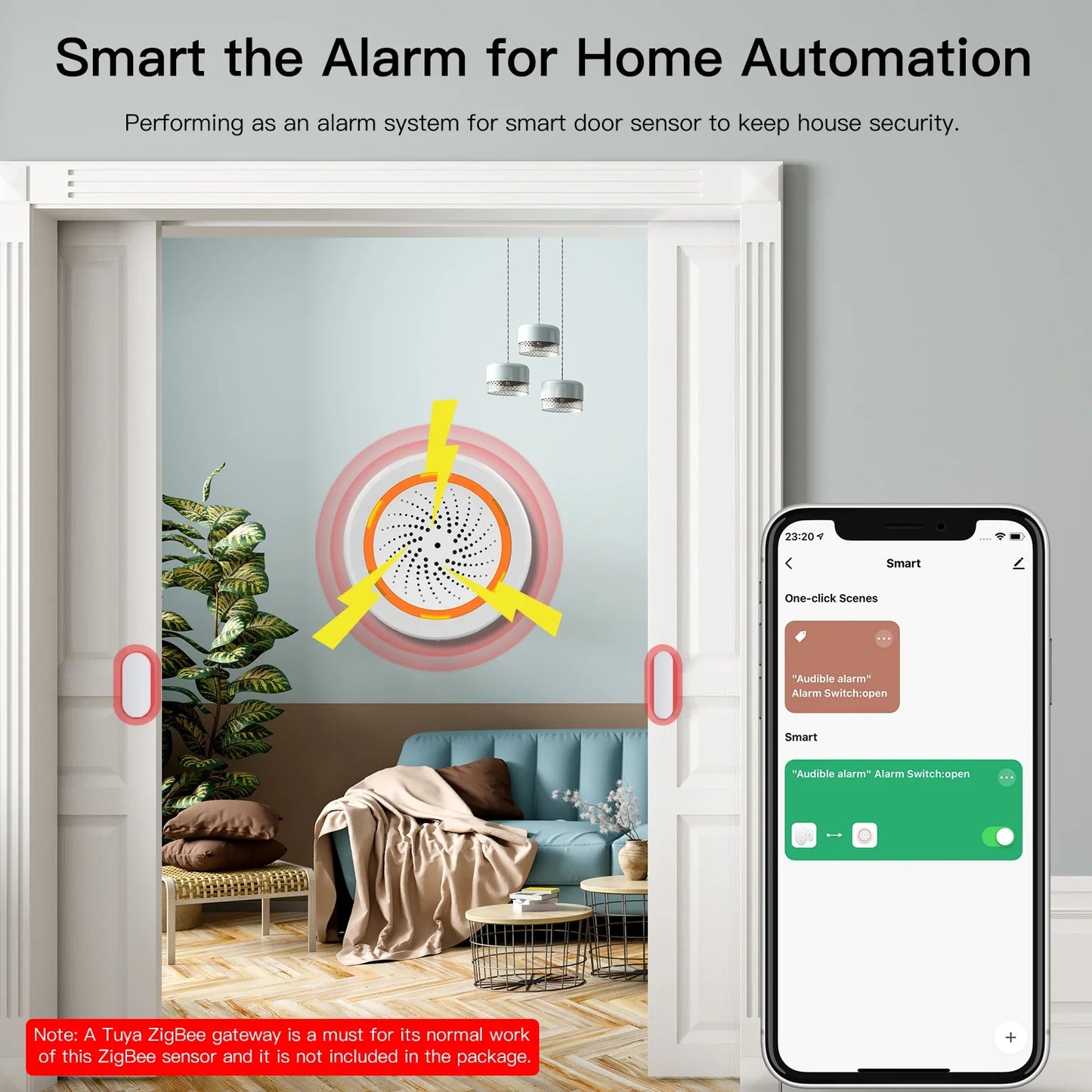 Tuya ZigBee Smart Lyd- og Lys sirene - WiFi 90dB Alarmkontroll via SmartLife Google Alexa-apper