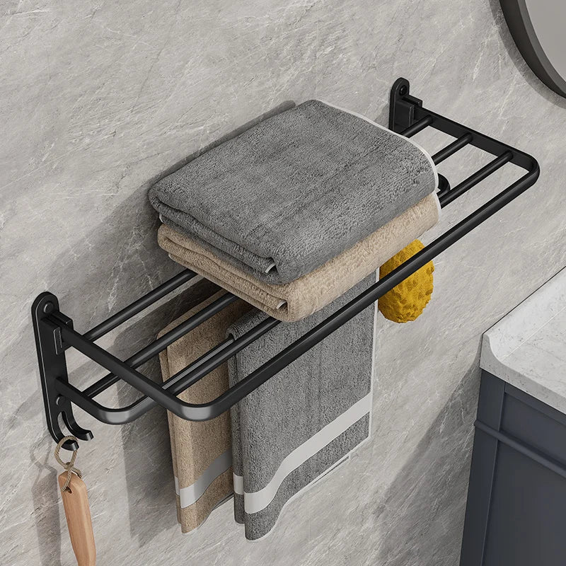 Norvo | EasyTowel Foldable Towel Rack – Space-Saving & Stylish Black Wall-Mounted Towel Rack