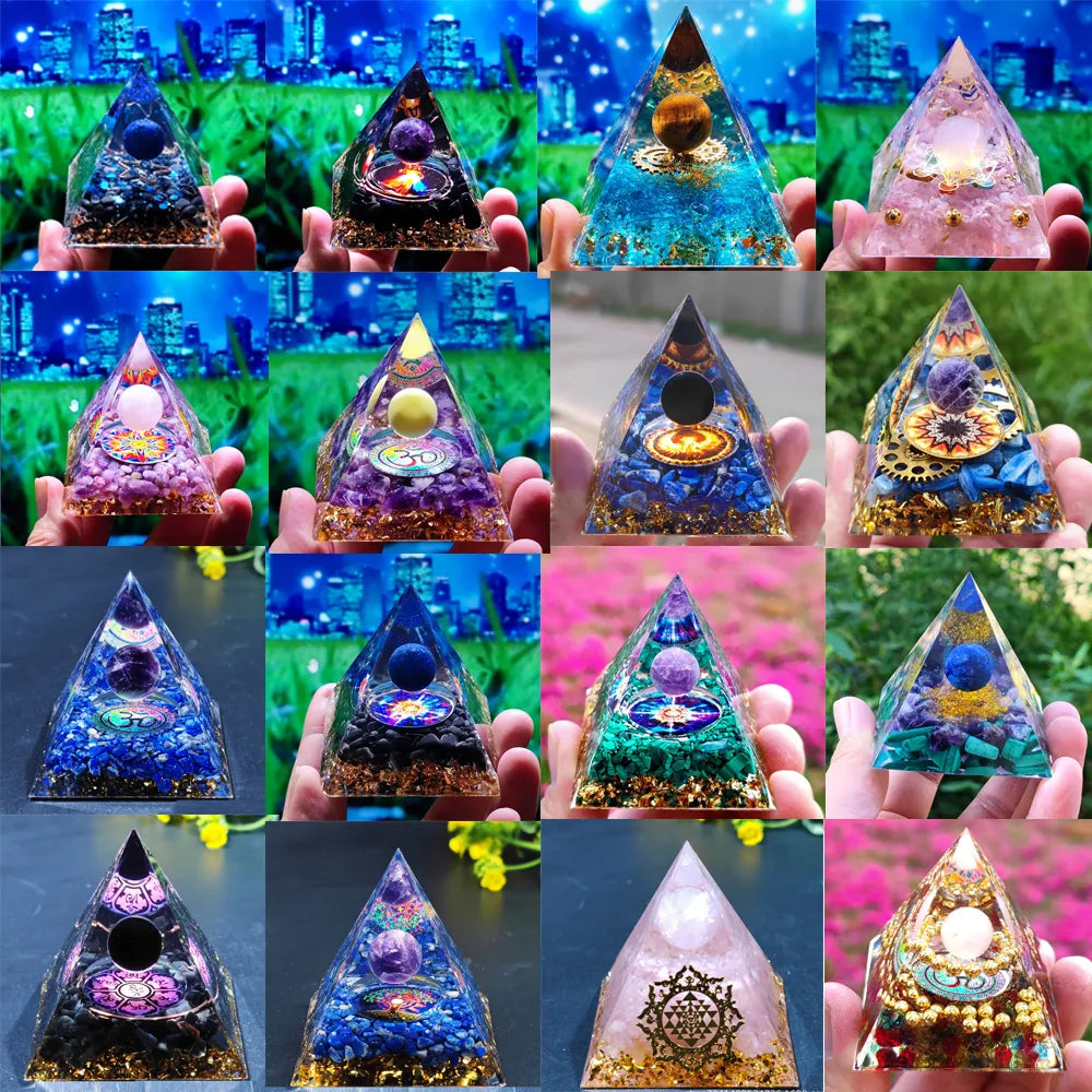 Norvo | Orgonitt-pyramide helbredelse krystaller energigenerator med ametyst pendel - Reiki chakra meditasjonsverktøy og romdekor