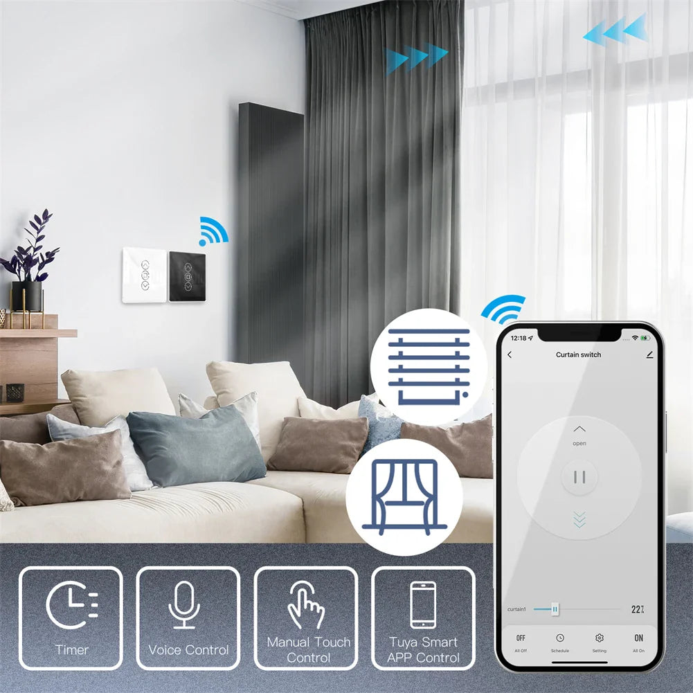 Smart 2.5D Berøringsgardin- og persiennekontrollbryter - WiFi Rullegardinkontroll via SmartLife Google Alexa-apper