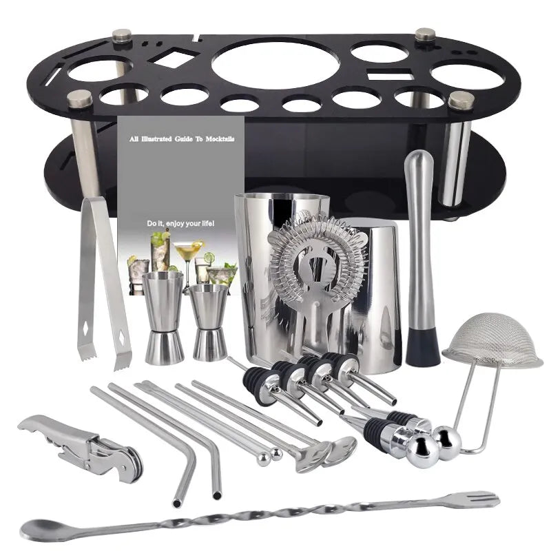 Norvo | 13-22 stk Boston Cocktail Shaker Set - 750ml & 600ml Barverktøy, Vinmikser-sett med holder - Profesjonelt bartender-verktøysett