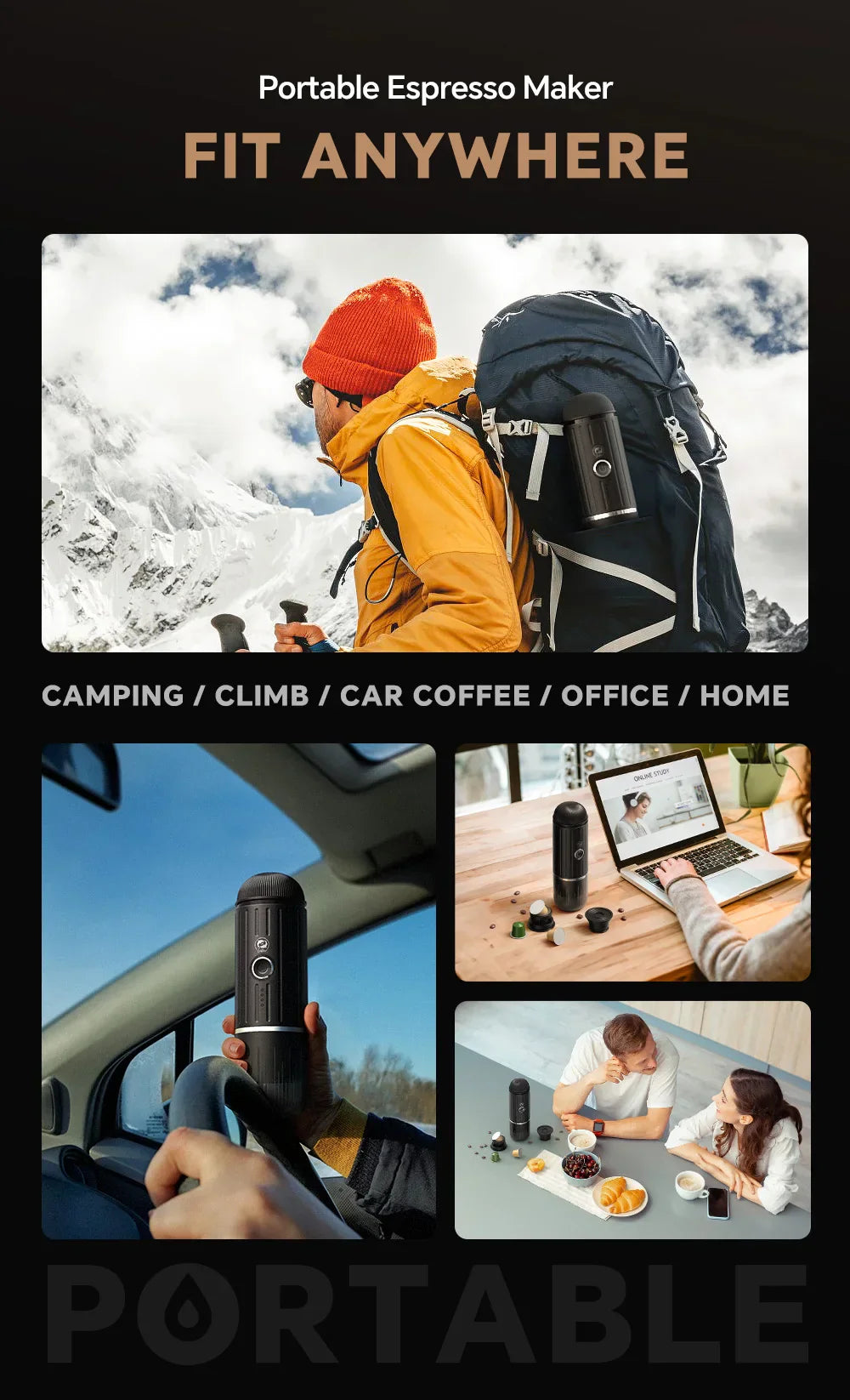 Norvo | Selvmålt bærbar elektrisk espressomaskin med USB-C-lader – Kompatibel med malt kaffe & Nespresso-kapsler