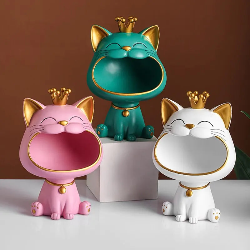 Norvo | Fortune Crown Big Mouth Cat Entrance Nøkkelholder Dekorativ Ornament, Lett Luksus Hjemmegave Skulptur