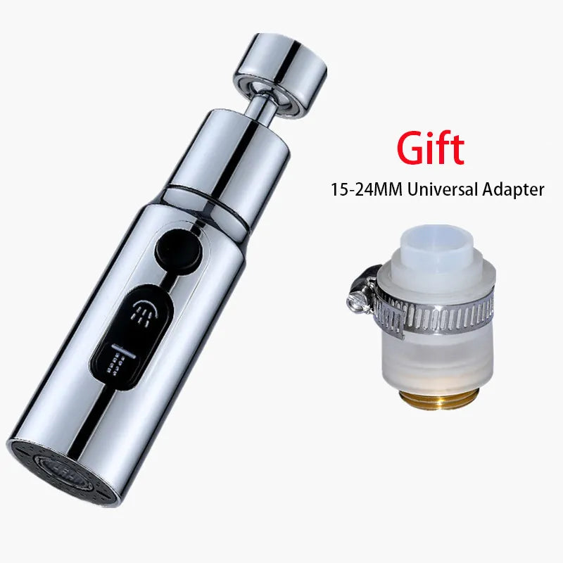 Norvo | 360° Universell Rotasjon Kranforlengelse med Sprutbeskyttelses-Aerator - 3 Moduser Kjøkkenarmatur Tilbehør + Universaladapter