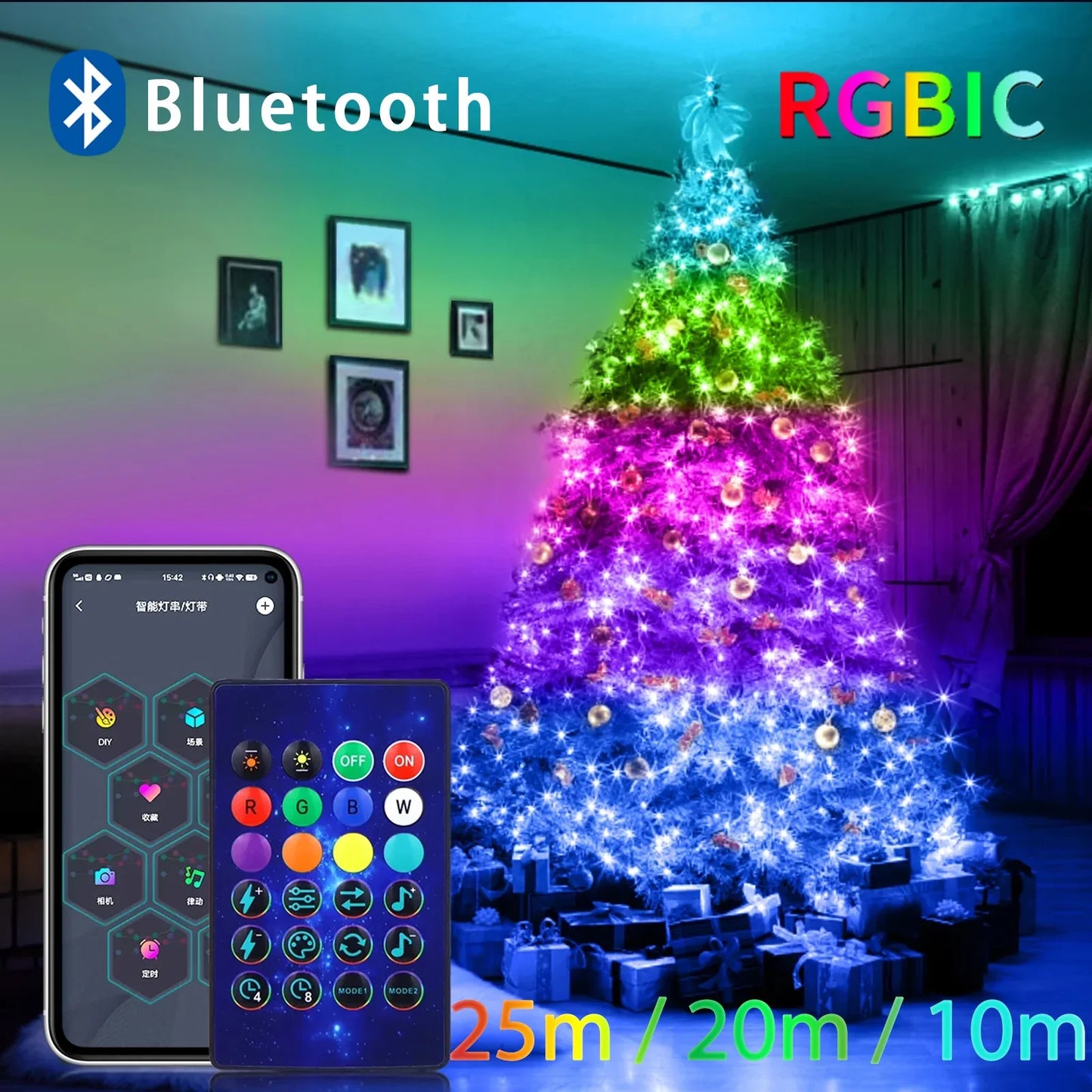 Bluetooth Fairy String Julelys - Vanntett LED Girlander for Juletre, App- og Fjernkontrollert Høytidsdekorasjon