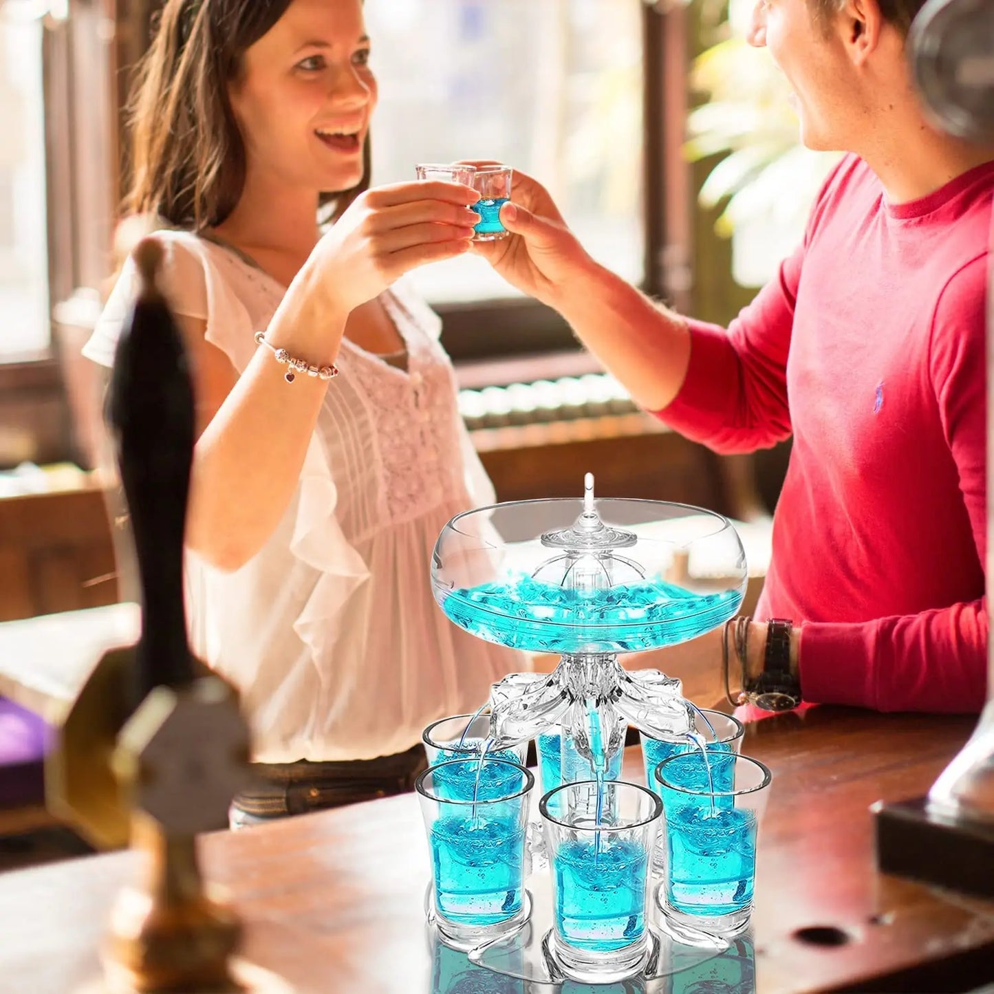 Norvo | Party Drink Shot Dispenser Set med 6 Shot-glass i akrylholder - Perfekt for familiesammenkomster og drikkeleker i baren