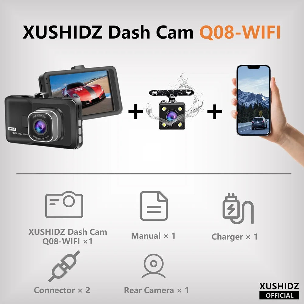 Norvo | Q08 1080P Dash Cam med G-sensor - 170° Vidvinkelobjektiv & Super Nattseing