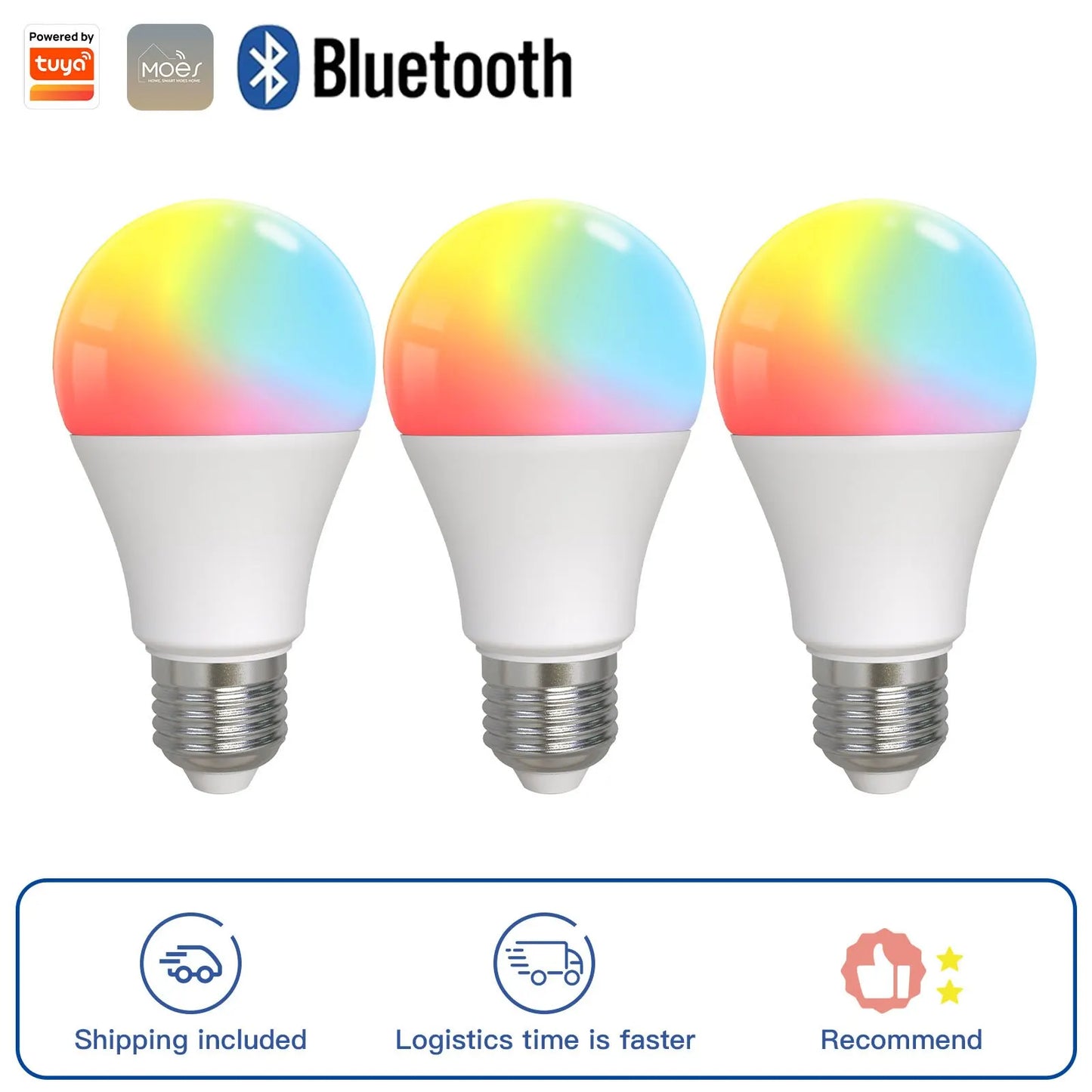 Tuya Smart LED RGB Lyspære 9W E27 - WiFi Justerbar Dimmbar Kontroller via SmartLife Google Alexa Apps