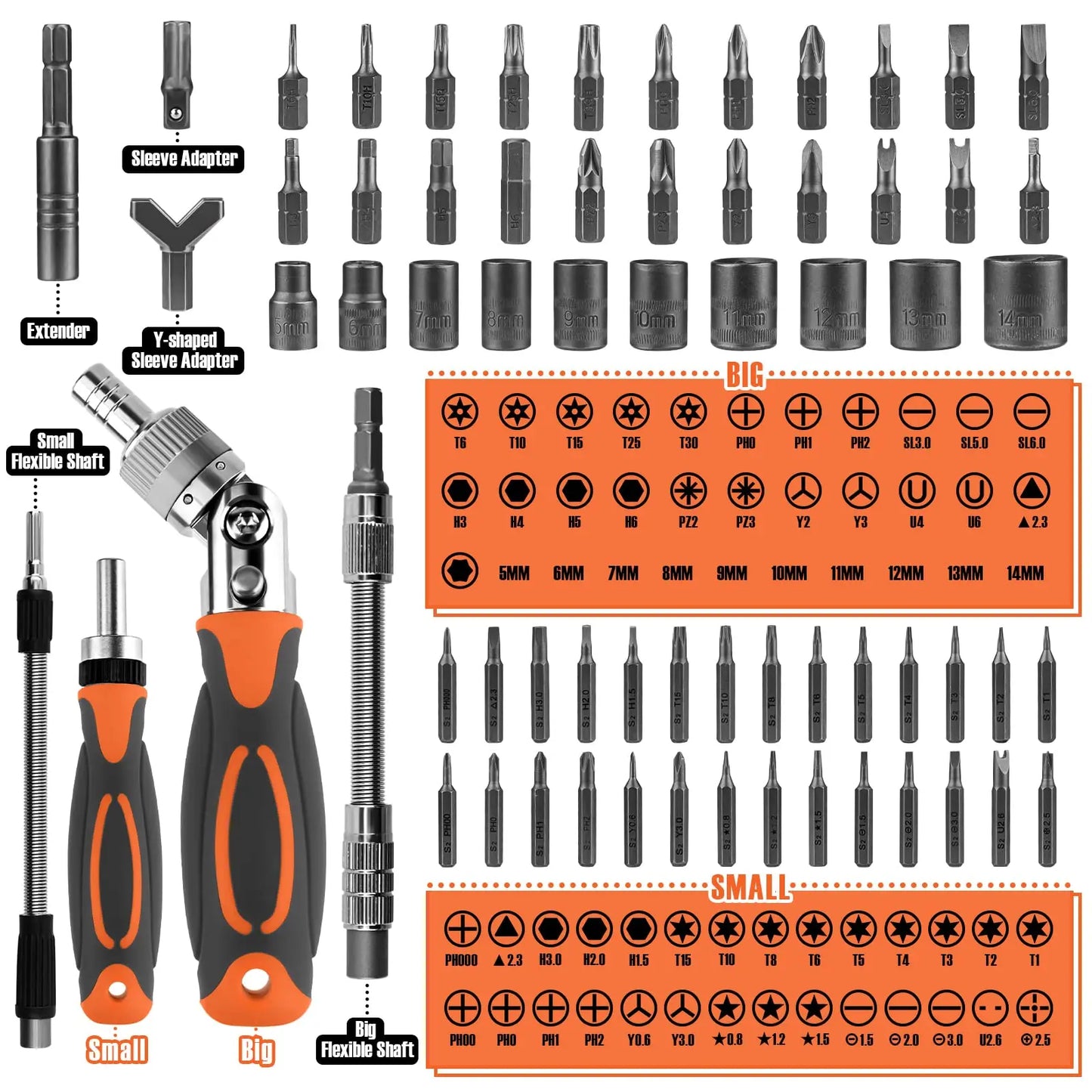 Norvo | 68-i-1 Tange Skrutrekker Sett med Magnetiske Bits & Forlengelsesstang – FortiDrive